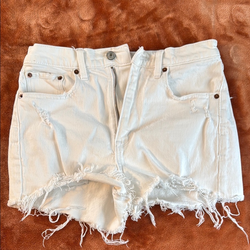Abercrombie & Fitch White Jean Shorts Distressed Frayed Hem